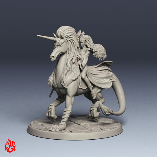 Naesala, elfe sorcier monté sur une licorne