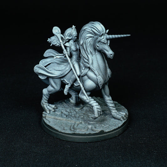 Naesala, elfe sorcier monté sur une licorne