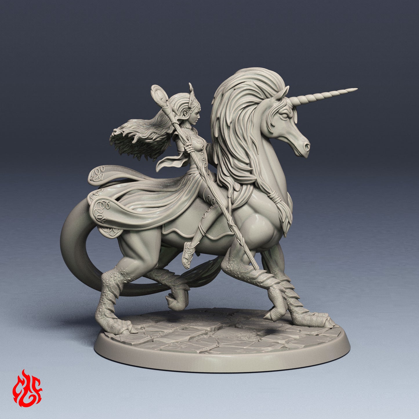 Naesala, Elf Wizard mounted on Unicorn